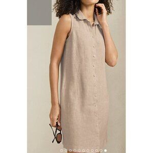 Garnet Hill Classic Linen Shirtdress Women Size 16 NWOT 100% Linen Sleeveless